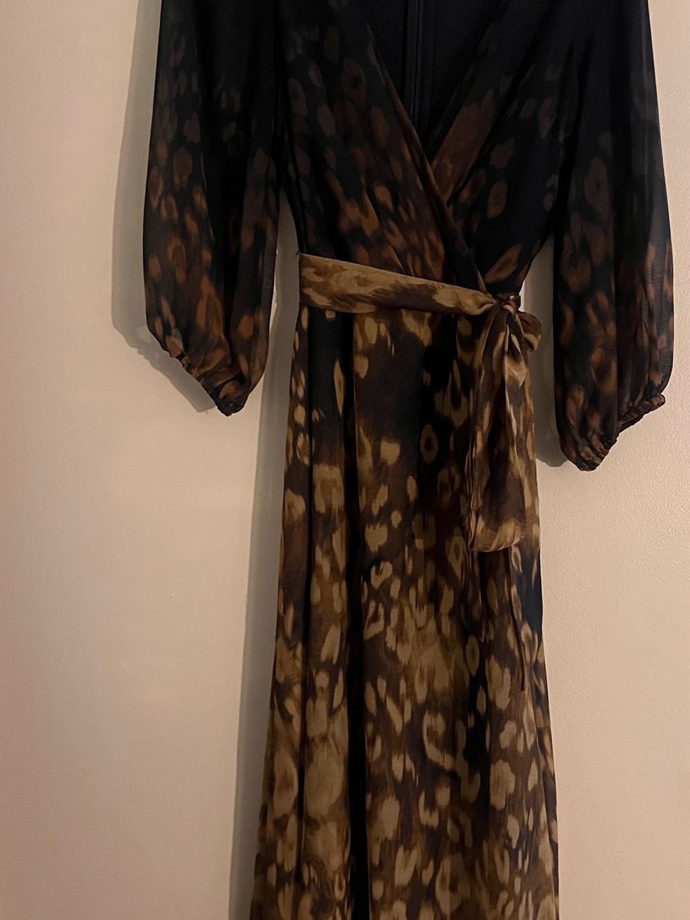 DKNY Black and Brown Abstract Animal-Print Wrap Dress